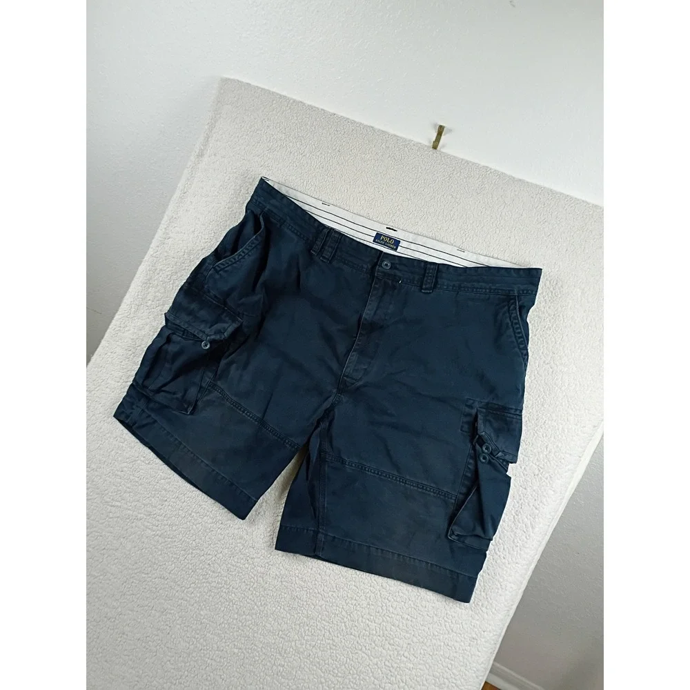 Polo Ralph‎ Lauren Cargo Shorts Mens 48 Navy Blue Classic Chino Cotton Relaxed